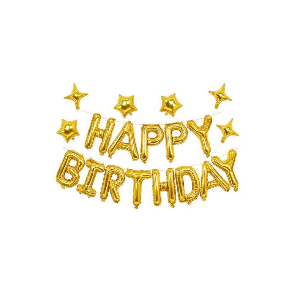 iPartycool 24pc Gold Happy Birthday Foil Balloon Banner Star Decorations Kit